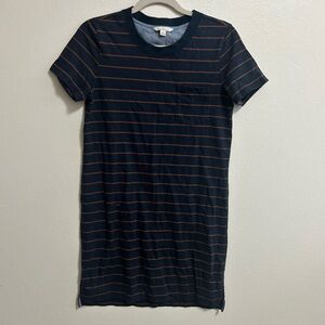 LL Bean navy and orange striped tshirt dress